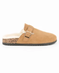 TATOO - Sabot camel con pelliccia interna e cinturino con fibbia