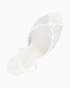 TATOO - Sandalo slingback bianco con strass e perla, tacco 9,5CM