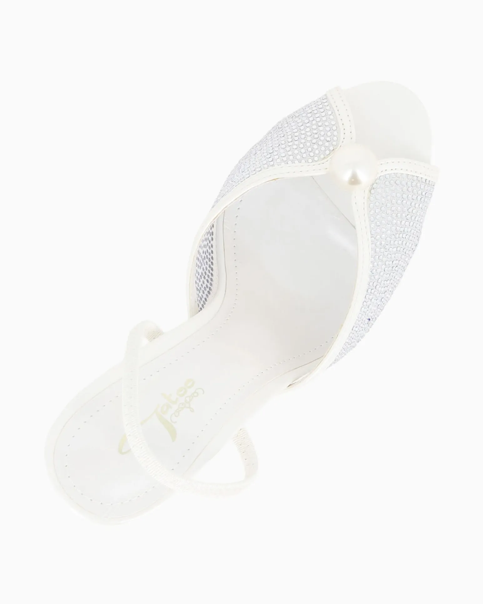 TATOO - Sandalo slingback bianco con strass e perla, tacco 9,5CM