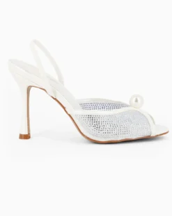TATOO - Sandalo slingback bianco con strass e perla, tacco 9,5CM