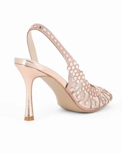 TATOO - Sandalo slingback champagne con strass e scollo laterale, tacco 9,5CM