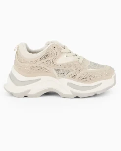 TATOO - Sneakers beige in strass con lacci