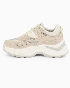 TATOO - Sneakers beige in strass con lacci
