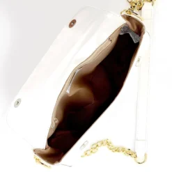 TATOO - Tracolla bianca multimateriale con patta e dettaglio catena oro, MADE IN ITALY
