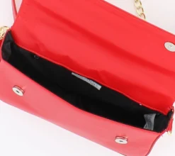 TATOO - Tracolla rossa multimateriale con patta e dettaglio catena oro, MADE IN ITALY