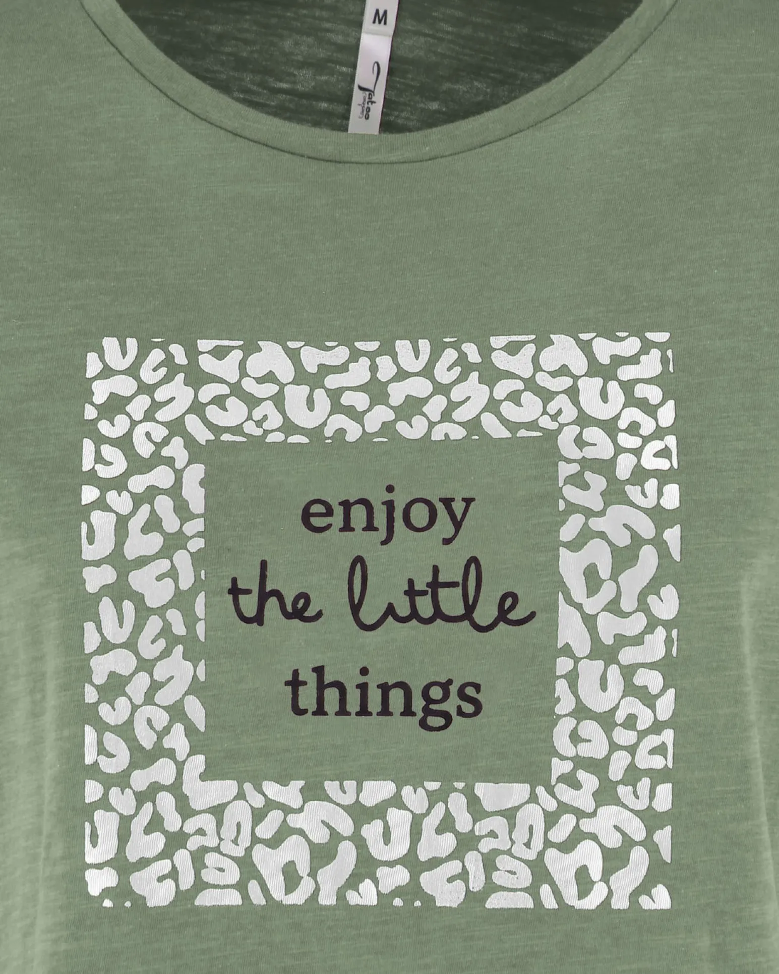 TATOO - Tshirt manica corta con stampa e scritta verde salvia in cotone