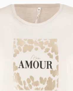 TATOO - Tshirt manica corta con stampa e scritta beige in cotone