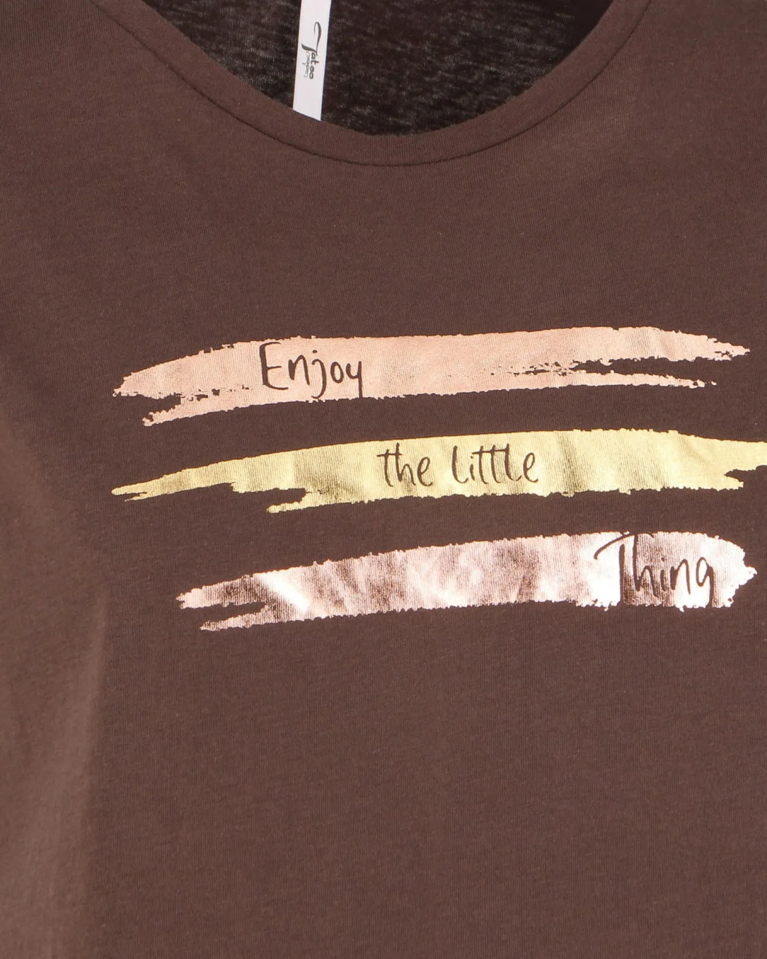 TATOO - Tshirt manica corta con stampa e scritta marrone in cotone
