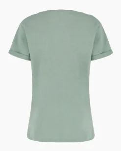 TATOO - Tshirt manica corta con stampa e scritta verde salvia in cotone
