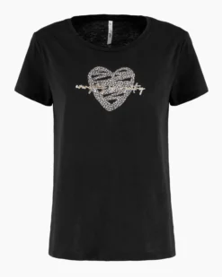 TATOO - Tshirt manica corta con cuore e scritta nero in cotone