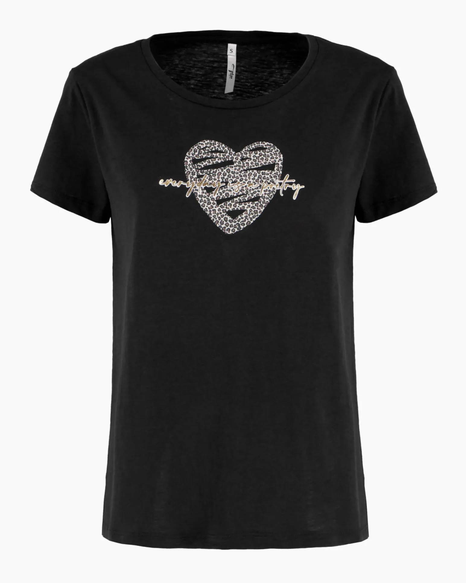 TATOO - Tshirt manica corta con cuore e scritta nero in cotone
