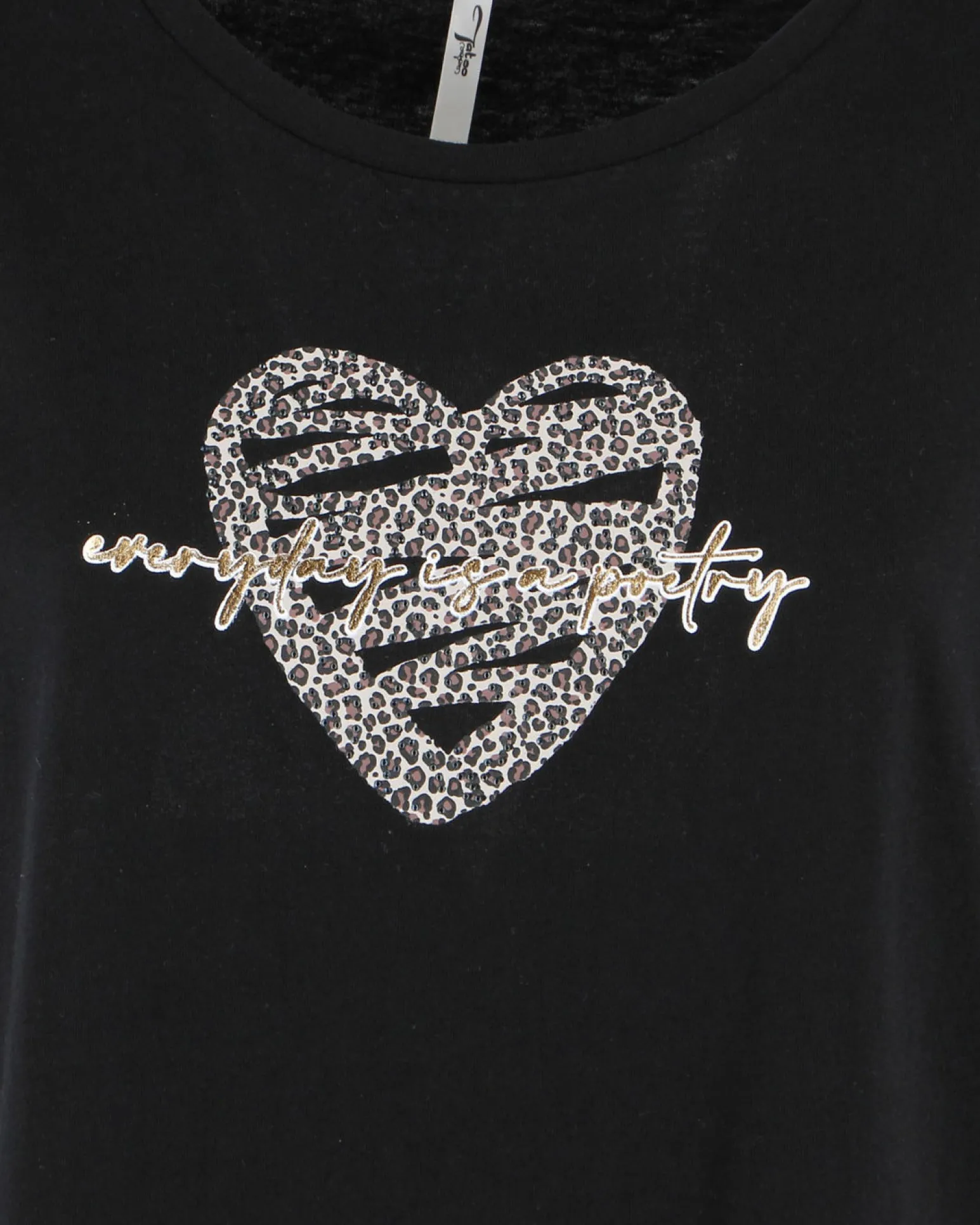 TATOO - Tshirt manica corta con cuore e scritta nero in cotone
