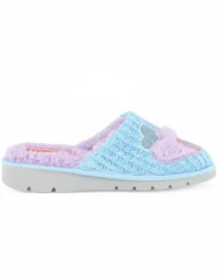 TIGLIO - Pantofola celeste con cuori e pelliccia interna, MADE IN ITALY
