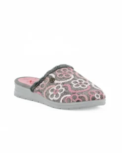 TIGLIO - Pantofola grigia da donna con ricami floreali, MADE IN ITALY