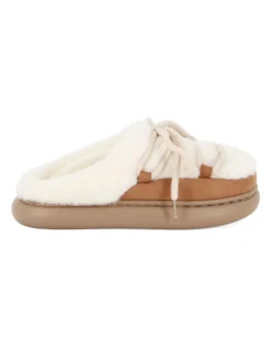 TIGLIO RAMBLAS - Ciabatta beige con pelliccia e lacci