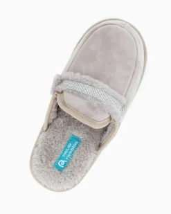 TIGLIO RAMBLAS - Pantofola beige da donna con pelliccia interna e cinturino con strass