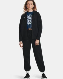 UNDER ARMOR - Felpa da donna nera con cappuccio zip frontale