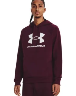 UNDER ARMOR - Felpa da uomo bordeaux con cappuccio e logo bianco