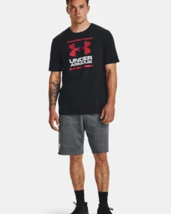 UNDER ARMOR - T shirt da uomo nera con logo bianco e rosso