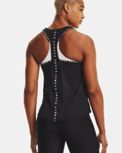 UNDER ARMOUR - Canotta da donna nera in tessuto traspirante con logo bianco