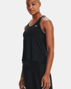 UNDER ARMOUR - Canotta da donna nera in tessuto traspirante con logo bianco