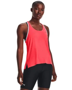 UNDER ARMOUR - Canotta da donna rossa e bianca in tessuto traspirante con logo nero