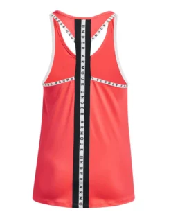 UNDER ARMOUR - Canotta da donna rossa e bianca in tessuto traspirante con logo nero