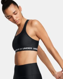 UNDER ARMOUR - REGGISENO SPORTIVO CROSSBACK MID BRA NERO  CON DETTAGLI BIANCHI  DA DONNA, 1361034_0006