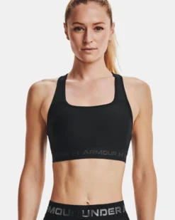 UNDER ARMOUR - REGGISENO SPORTIVO CROSSBACK MID BRA NERO  CON DETTAGLI GRIGI DA DONNA, 1361034_0001