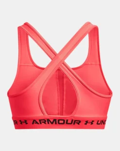 UNDER ARMOUR - REGGISENO SPORTIVO CROSSBACK MID BRA ARANCIONE FLUO  CON DETTAGLI NERI  DA DONNA, 1361034_0629