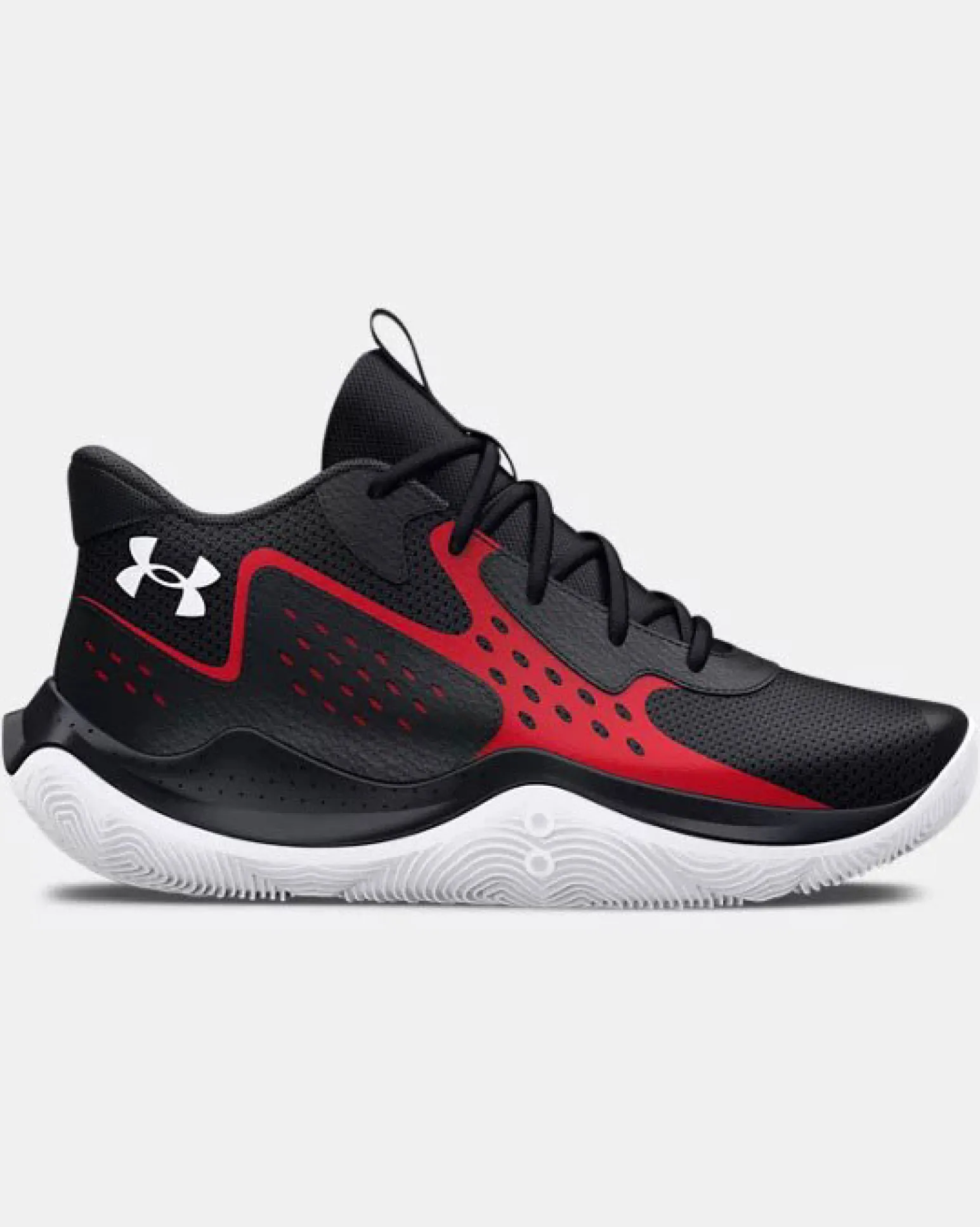 UNDER ARMOUR - Scarpa da basket per ragazzo nera e rossa in mesh traspirante - JET '23 numerata 35,5-40