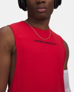 UNDER ARMOUR- SMANICATO UA HOOPS TRAINING TANK ROSSO DA UOMO, 6012823_0600