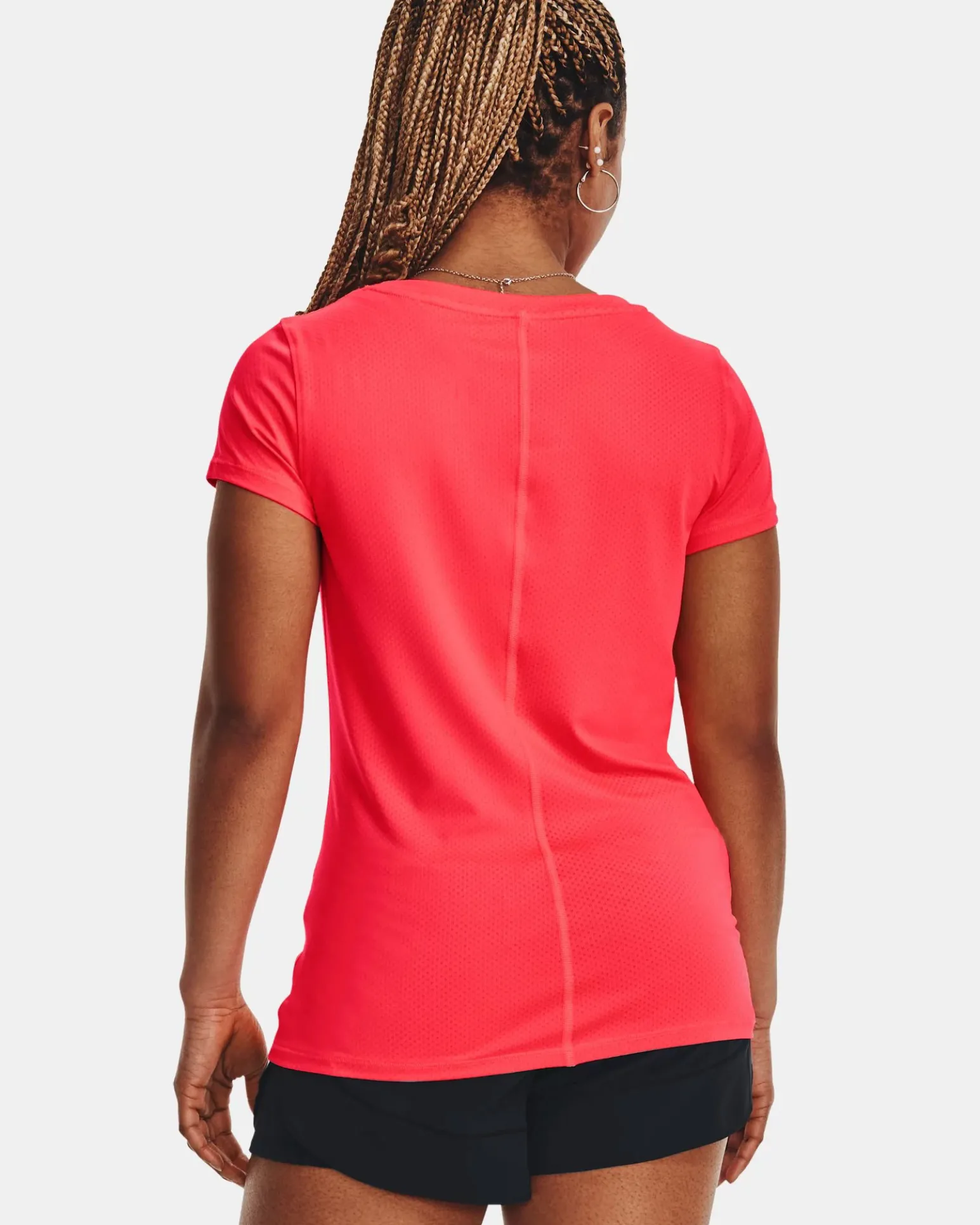 UNDER ARMOUR - T shirt da donna rossa in tessuto traspirante con logo bianco