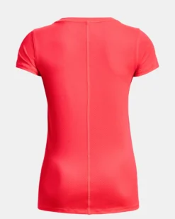 UNDER ARMOUR - T shirt da donna rossa in tessuto traspirante con logo bianco