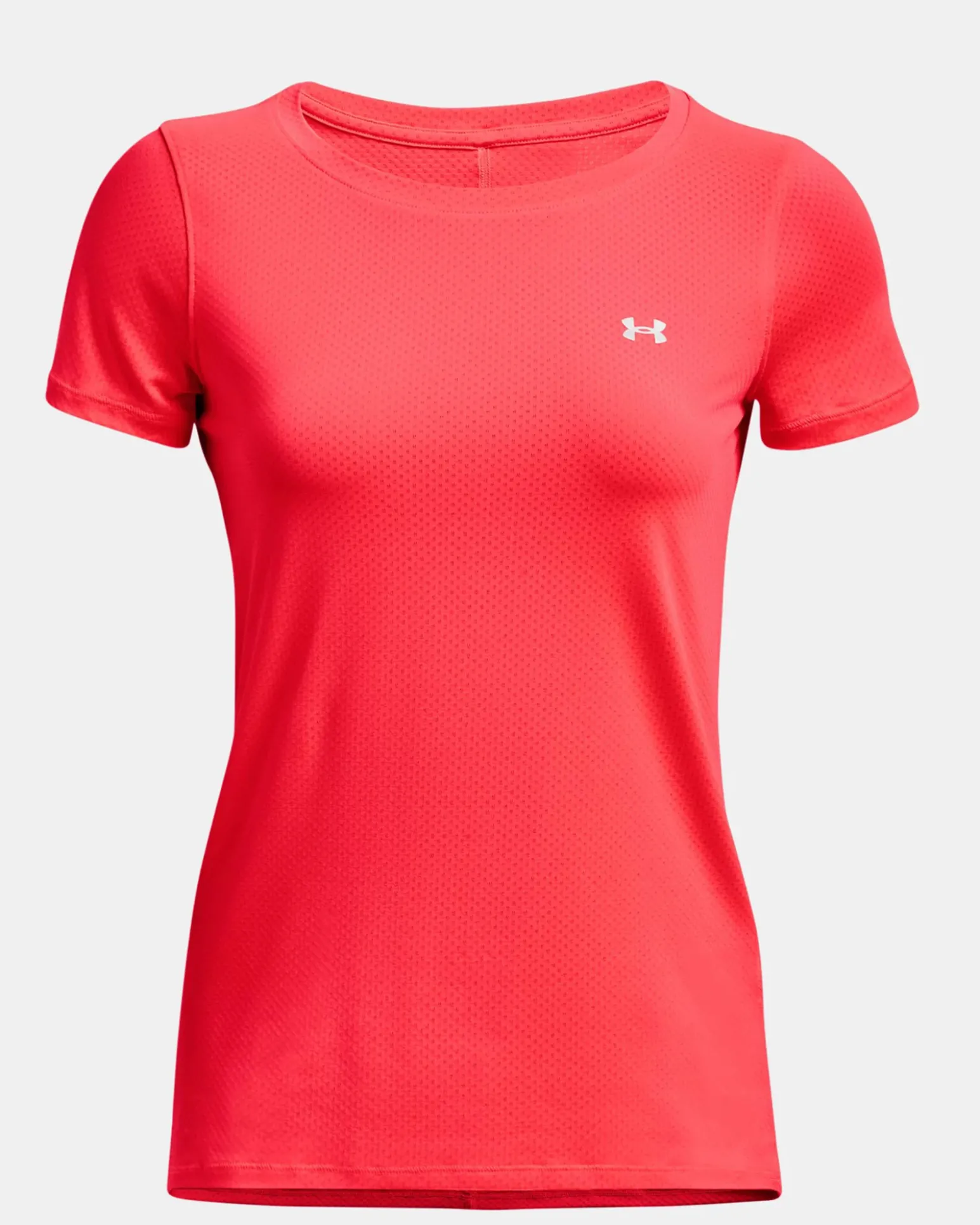 UNDER ARMOUR - T shirt da donna rossa in tessuto traspirante con logo bianco