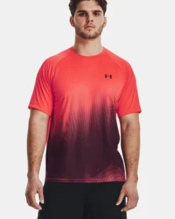 UNDER ARMOUR - T shirt da uomo arancione fluo in tessuto traspirante