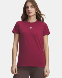 UNDER ARMOUR - T- SHIRT MEZZA MANICA OFF CAMPUS CORE SS ROSSO BORDEAUX DA DONNA, 1383648_0622