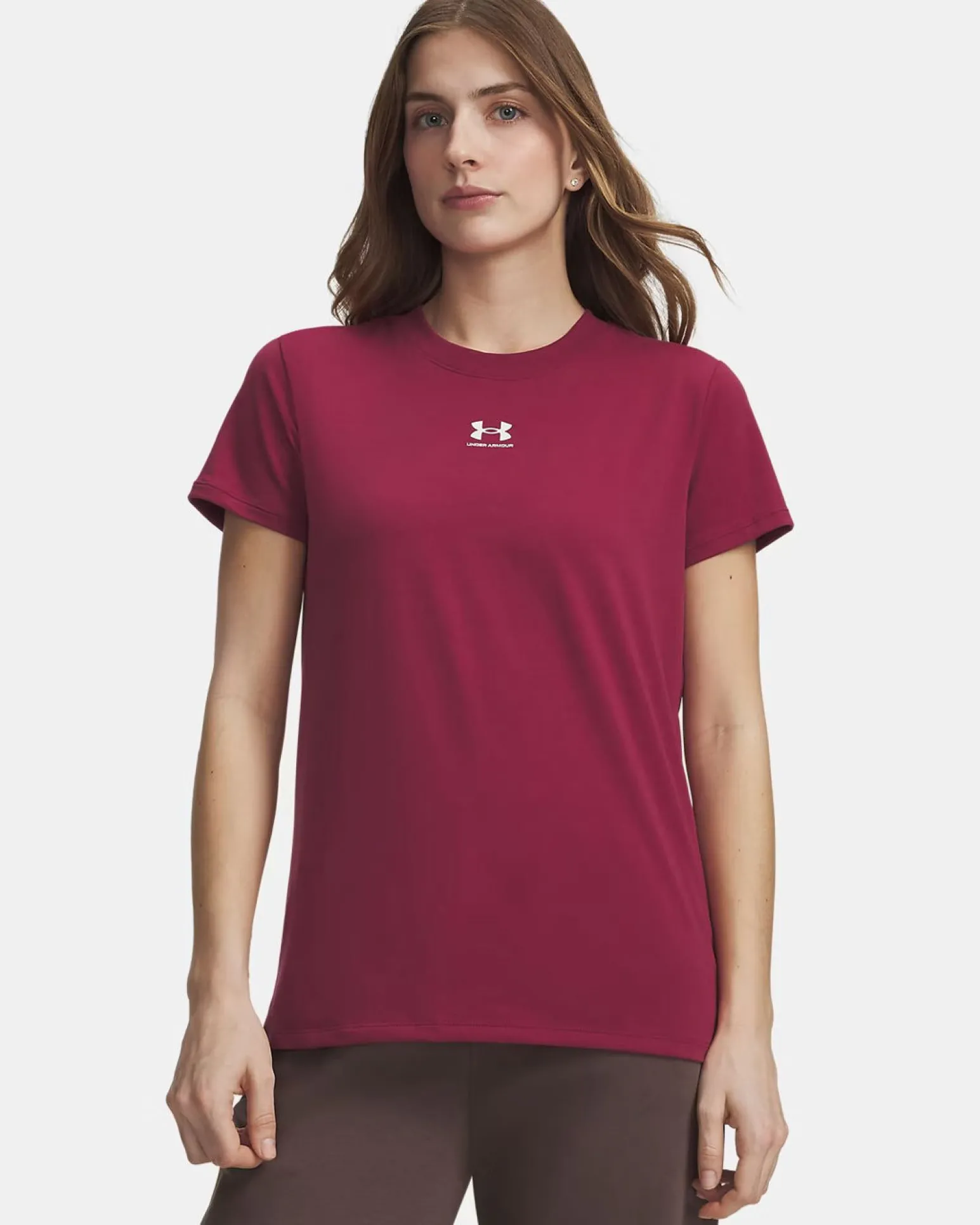 UNDER ARMOUR - T- SHIRT MEZZA MANICA OFF CAMPUS CORE SS ROSSO BORDEAUX DA DONNA, 1383648_0622