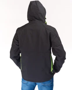 UNIVERS - GIACCA DA CACCIA MOENA NERA E VERDE LIME IN SOFTSHELL IMPERMEABILE