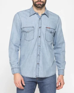 UOMO CAMICIA JEANS MANICA LUNGA