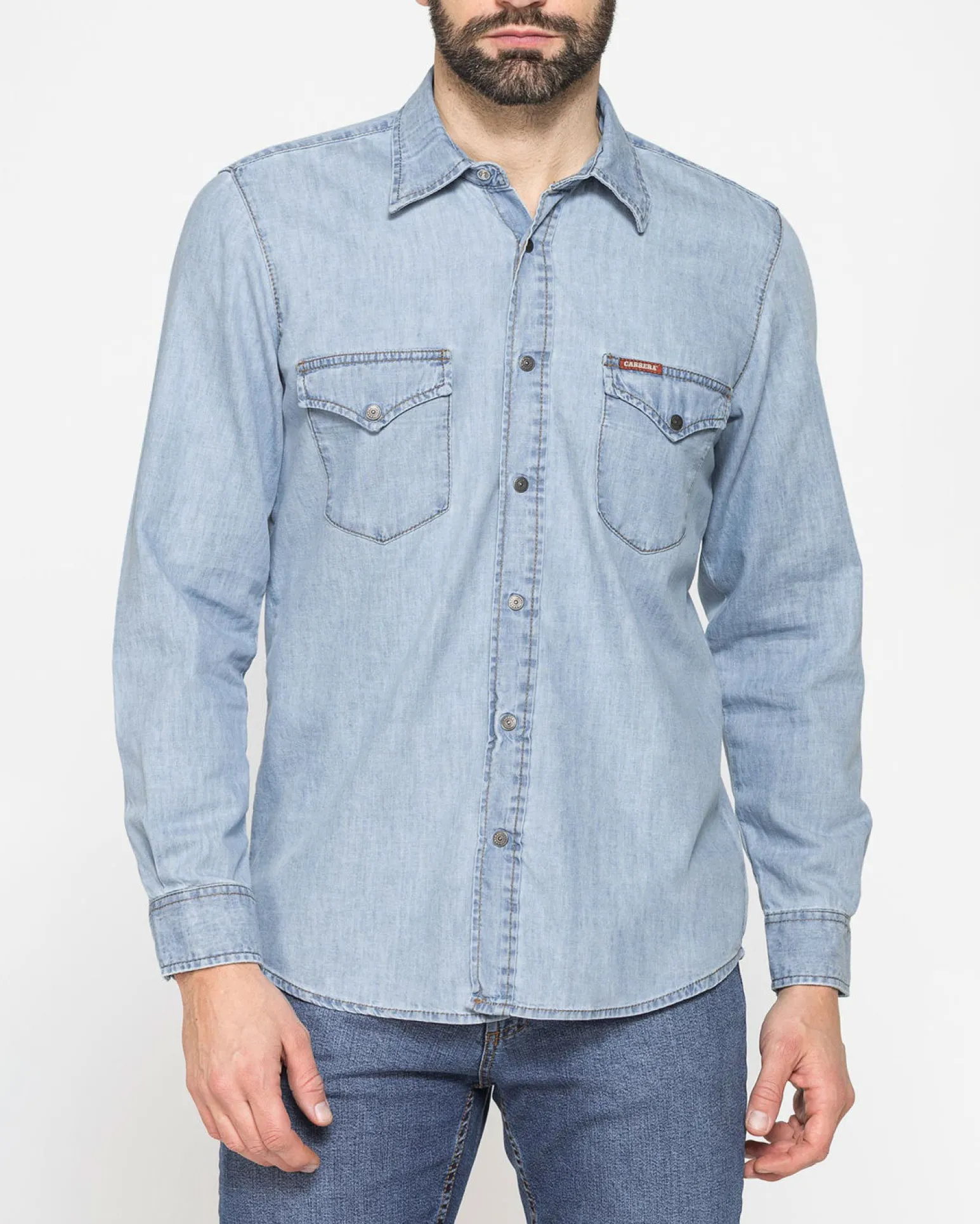 UOMO CAMICIA JEANS MANICA LUNGA