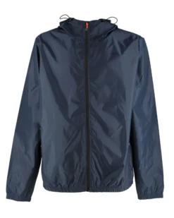 WAIKIKI RUN- K-WAY CON CAPPUCCIO FULL ZIP UOMO BLU SCURO CON DETTAGLI ARANCIONI FLUO - VERANO