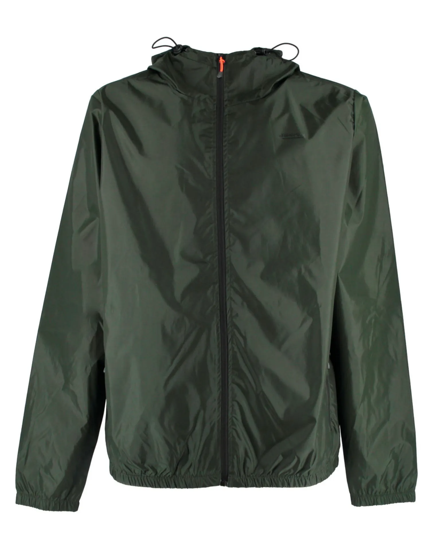 WAIKIKI RUN- K-WAY CON CAPPUCCIO FULL ZIP UOMO VERDE MILITARE CON DETTAGLI ARANCIONI FLUO - VERANO