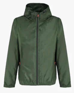 WAIKIKI RUN- K-WAY CON CAPPUCCIO FULL ZIP UOMO VERDE MILITARE CON DETTAGLI ARANCIONI FLUO - VERANO