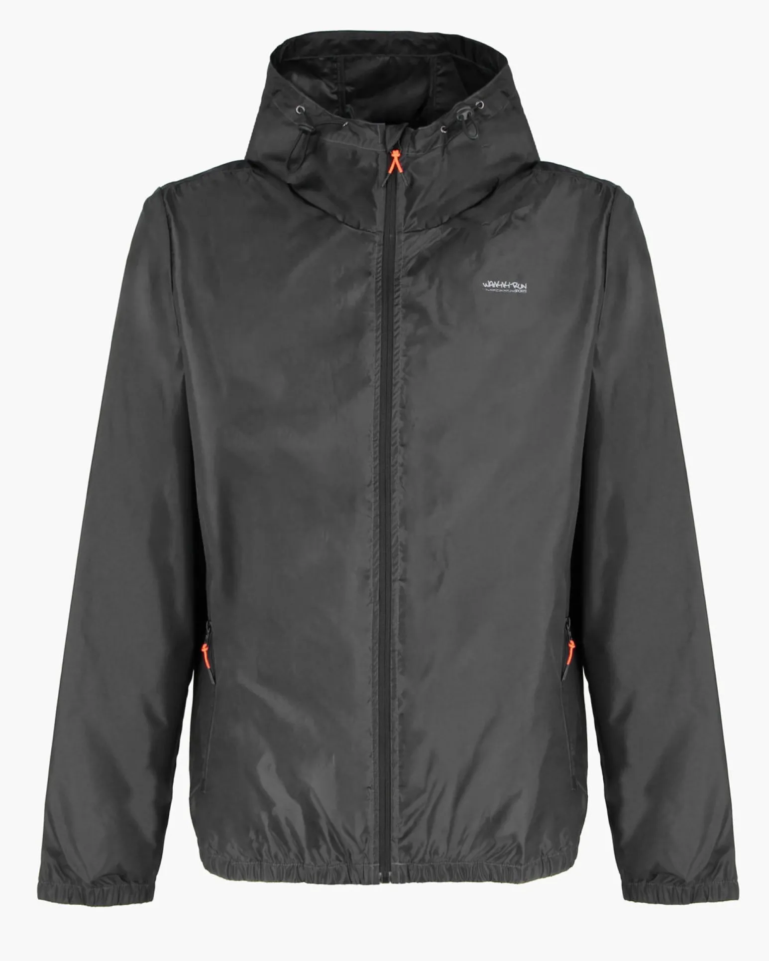 WAIKIKI RUN- K-WAY CON CAPPUCCIO FULL ZIP UOMO NERO CON DETTAGLI ARANCIONI FLUO - VERANO