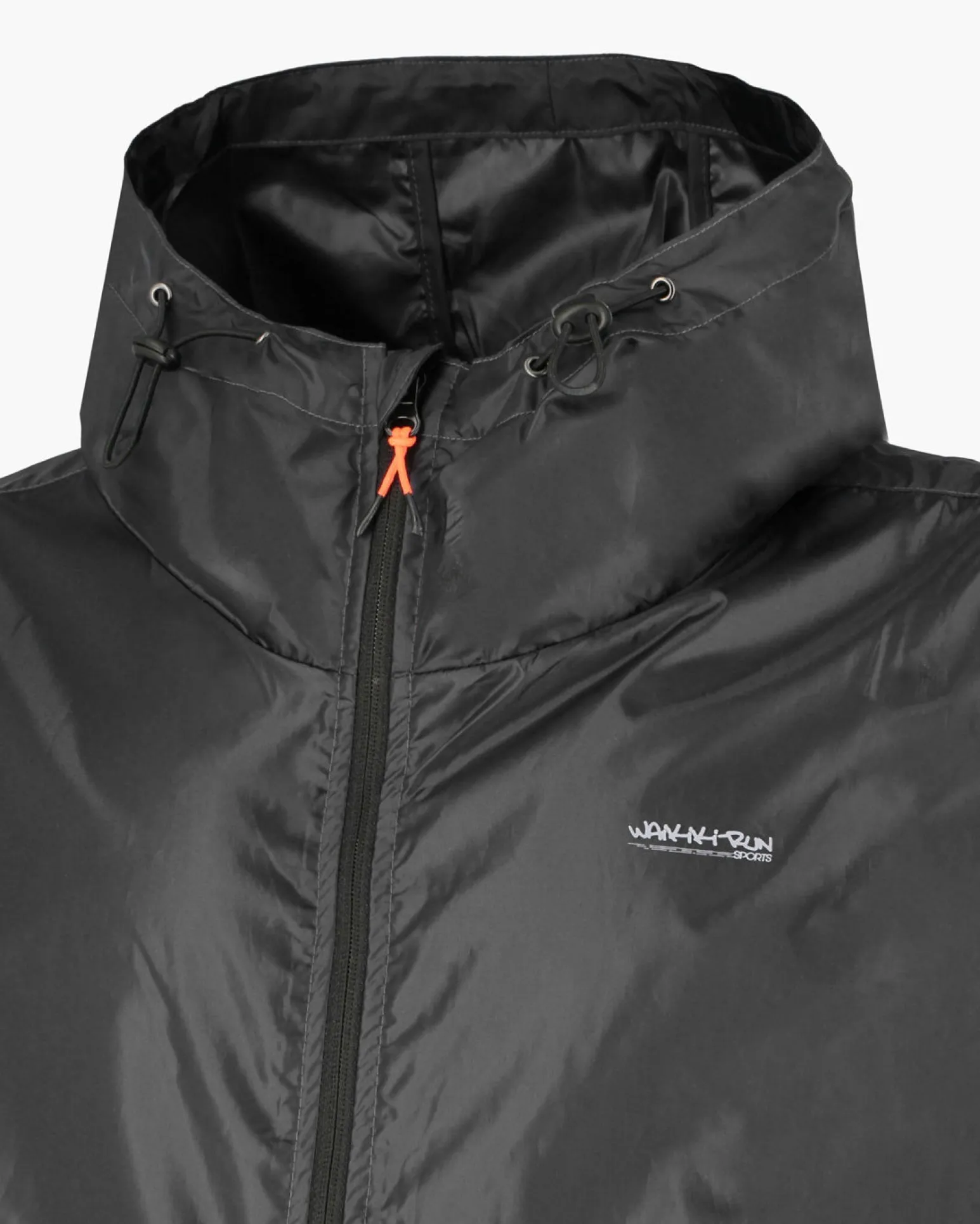 WAIKIKI RUN- K-WAY CON CAPPUCCIO FULL ZIP UOMO NERO CON DETTAGLI ARANCIONI FLUO - VERANO