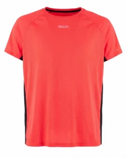 WAIKIKI RUN - T-SHIRT SPORTIVA JAQUARD WAFFLE IN MESH TRASPIRANTE  ARANCIONE FLUO E NERA DA UOMO - PEPE