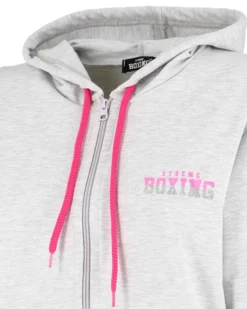 XTREME BOXING - Felpa con cappuccio e zip completa grigia da donna in cotone