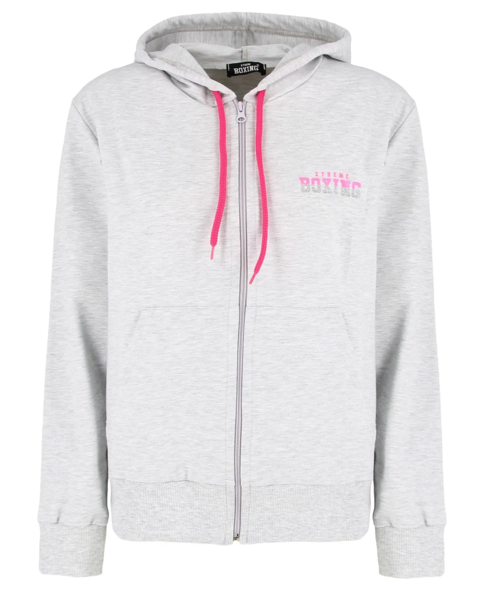 XTREME BOXING - Felpa con cappuccio e zip completa grigia da donna in cotone