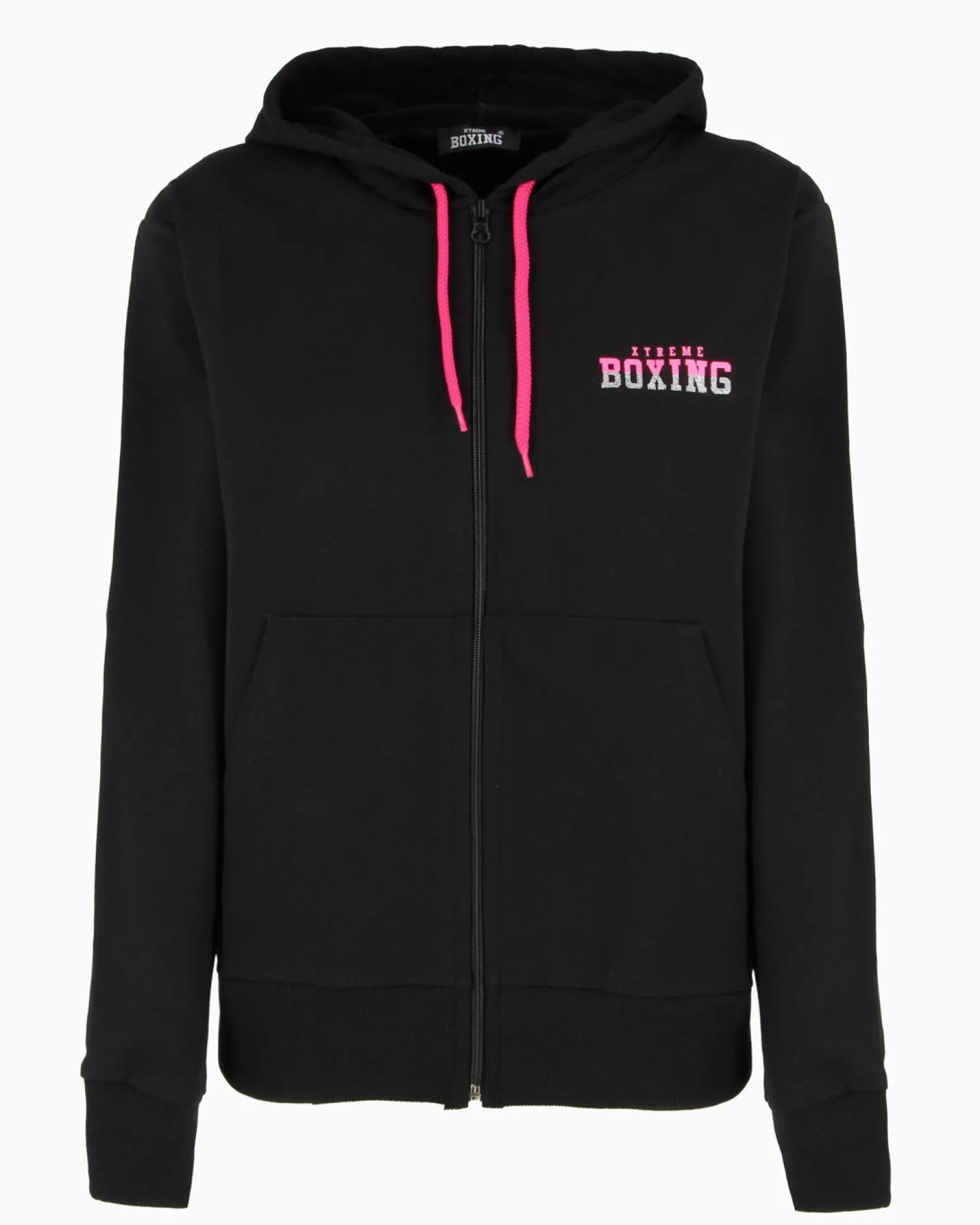 XTREME BOXING - Felpa con cappuccio e zip completa nera da donna in cotone